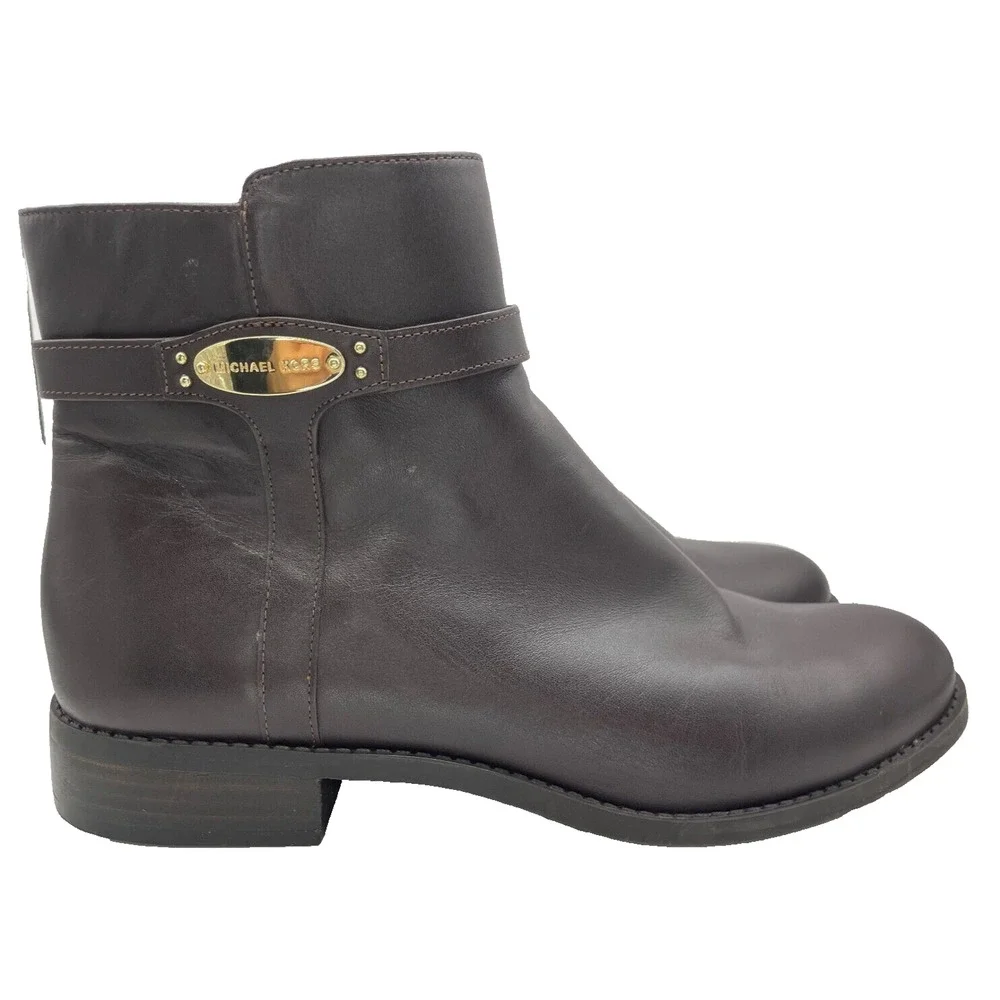 Michael Kors FINLEY Chocolate Brown Flat Bootie Ankle Boots Flat Size 9M USED